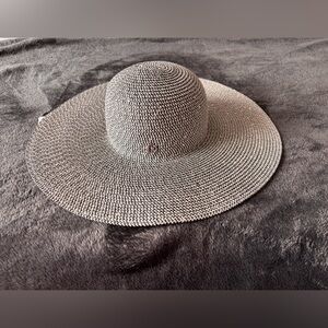 Calvin Klein Wide Brim Straw Sun Hat in Natural Beige + Black